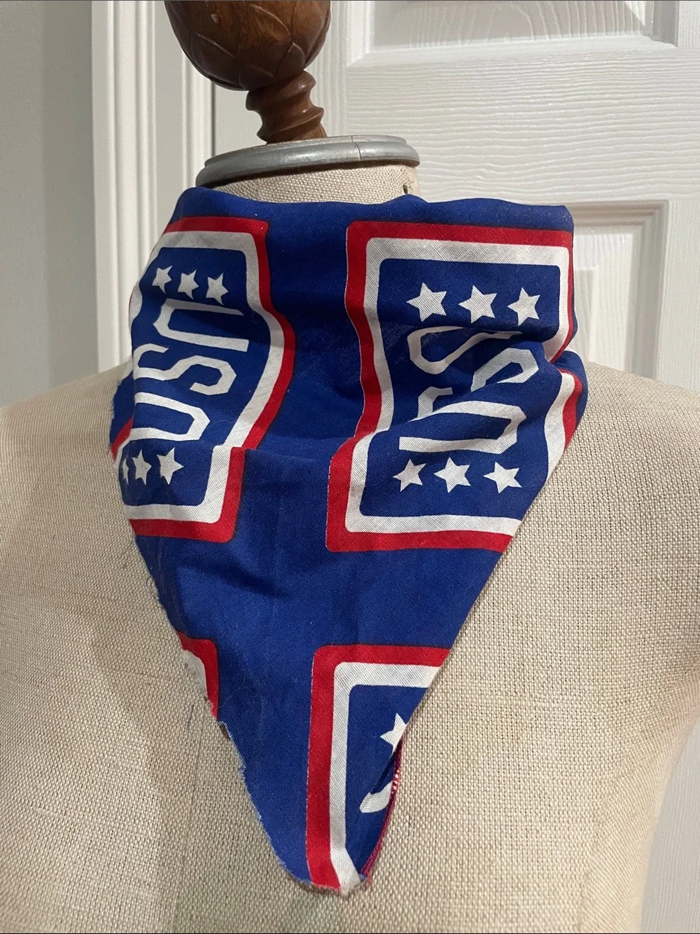 Vintage Patriotic Blue USO Bandana Scarf Red White stripes stars Americana